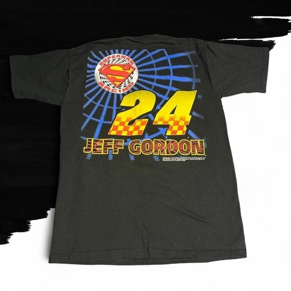 Vintage 1999 Jeff Gordon Superman Shirt Mens Black DC Comics Nascar 2 Sided - Picture 2 of 3